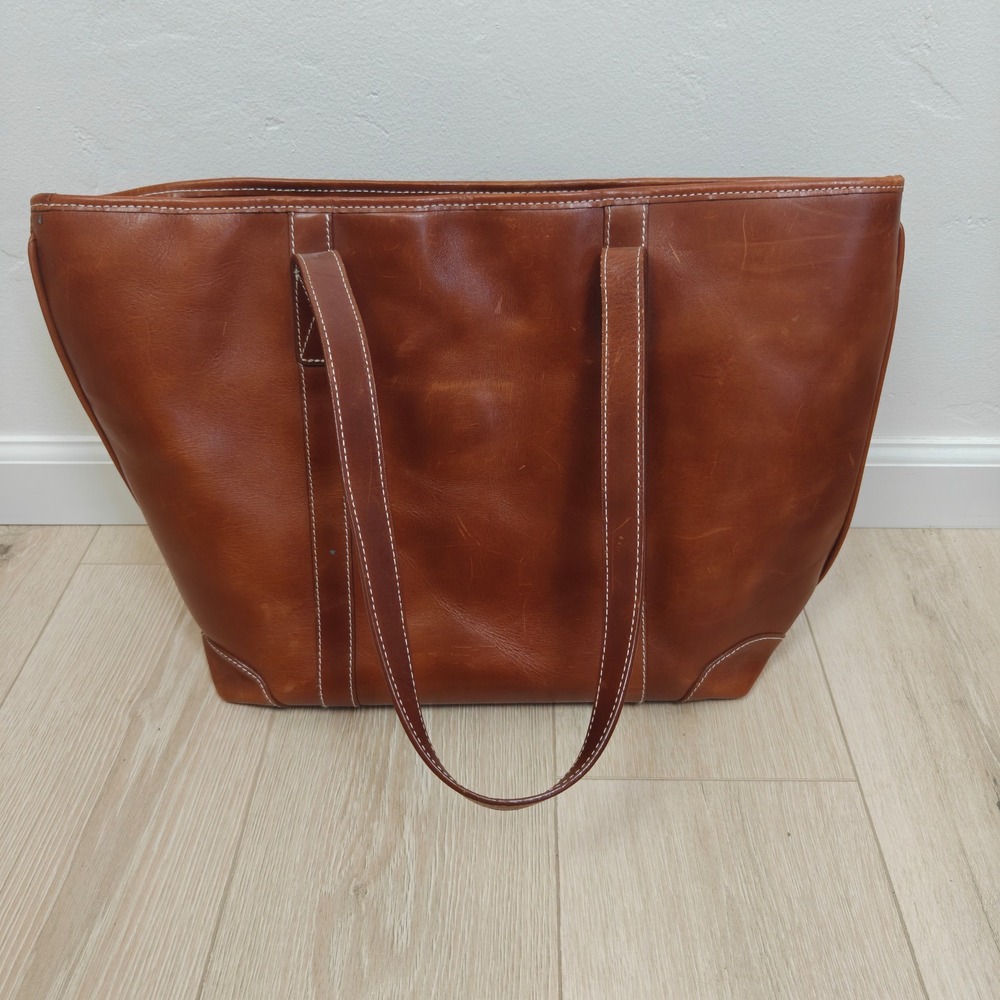 Mulholland Tote Bag OS Brown Leather Contrast Stitching Large Shoulder Bag - Picture 2 of 11